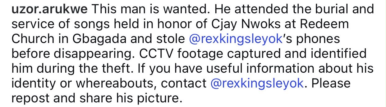 Actor Uzor Arukwe seeks public help to locate an elderly man who allegedly stole phones and personal belongings at a funeral